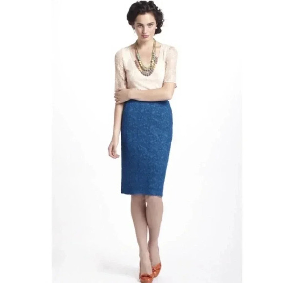 Anthropologie / Moulinette Soeurs Blue Lace Pencil Skirt Size 4 - Picture 1 of 8